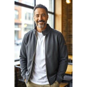 Ben Sherman Mens Full Zip Navy Blue Heather Sweater Jacket Size Medium Casual